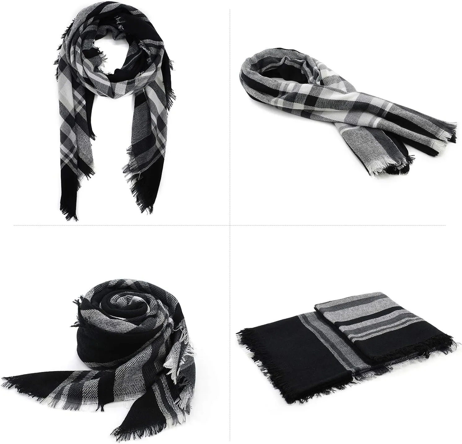 Zando Plaid Blanket Thick Winter Scarf Tartan Chunky Wrap Oversized Shawl Cape Scarves