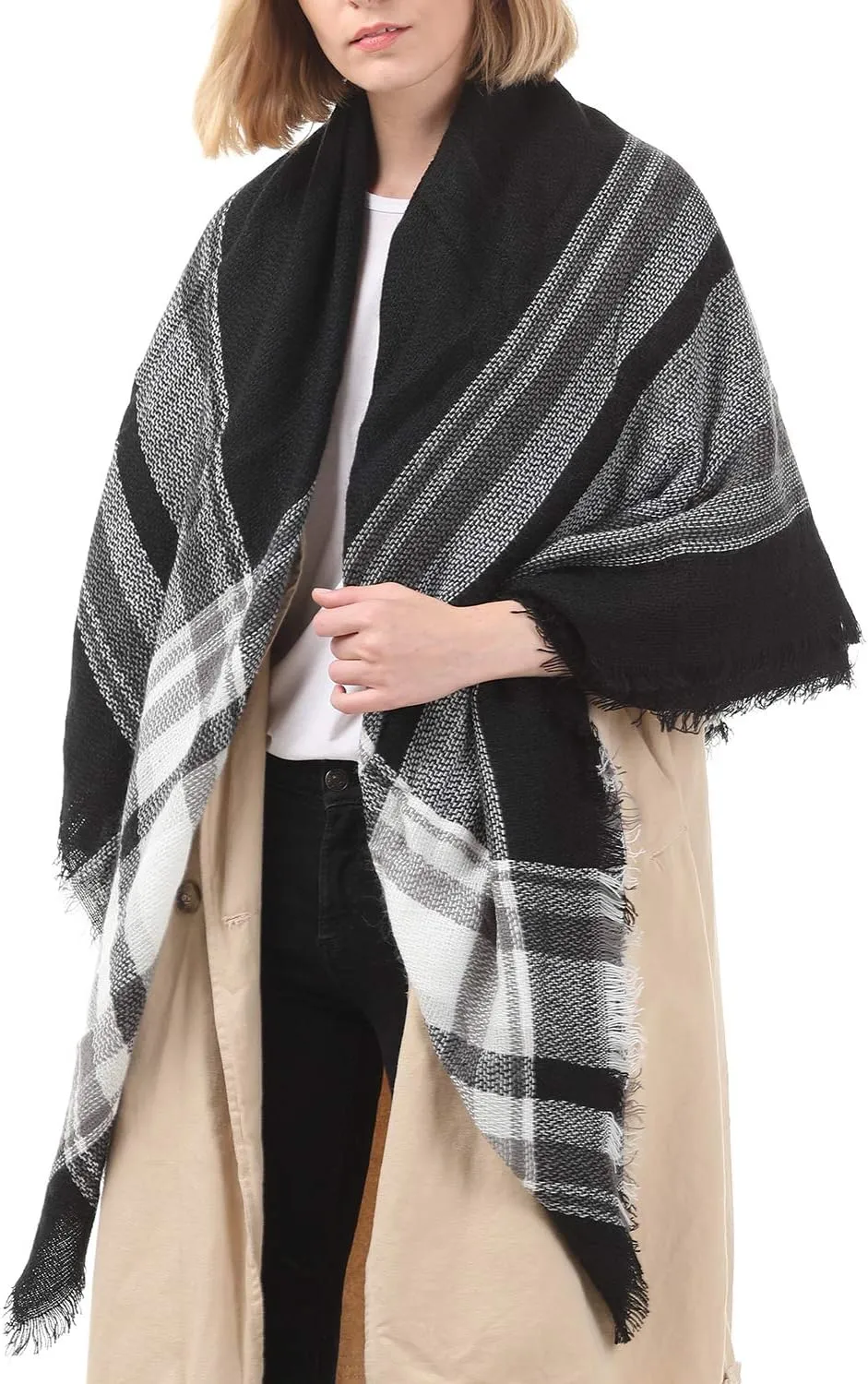 Zando Plaid Blanket Thick Winter Scarf Tartan Chunky Wrap Oversized Shawl Cape Scarves