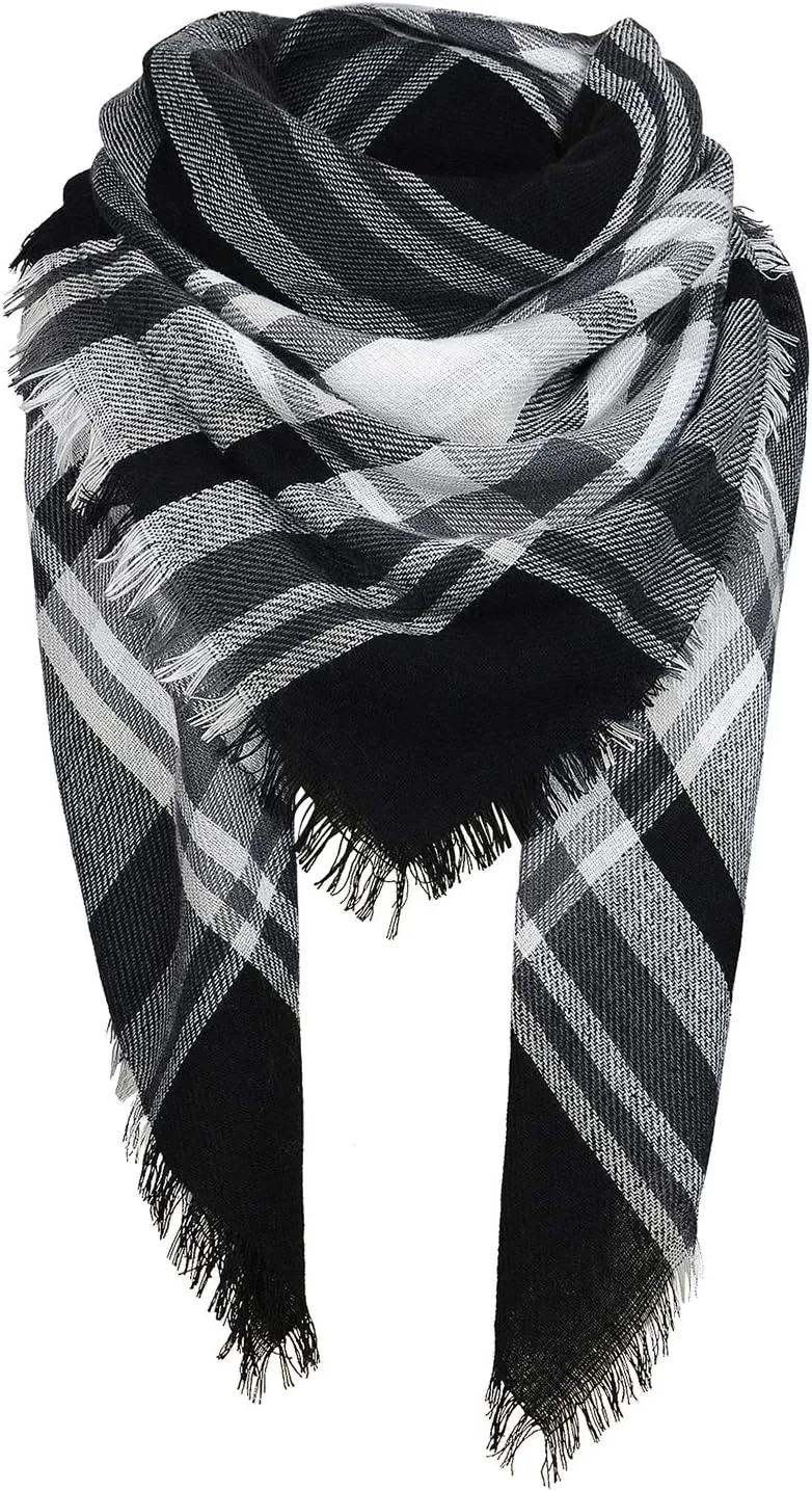 Zando Plaid Blanket Thick Winter Scarf Tartan Chunky Wrap Oversized Shawl Cape Scarves