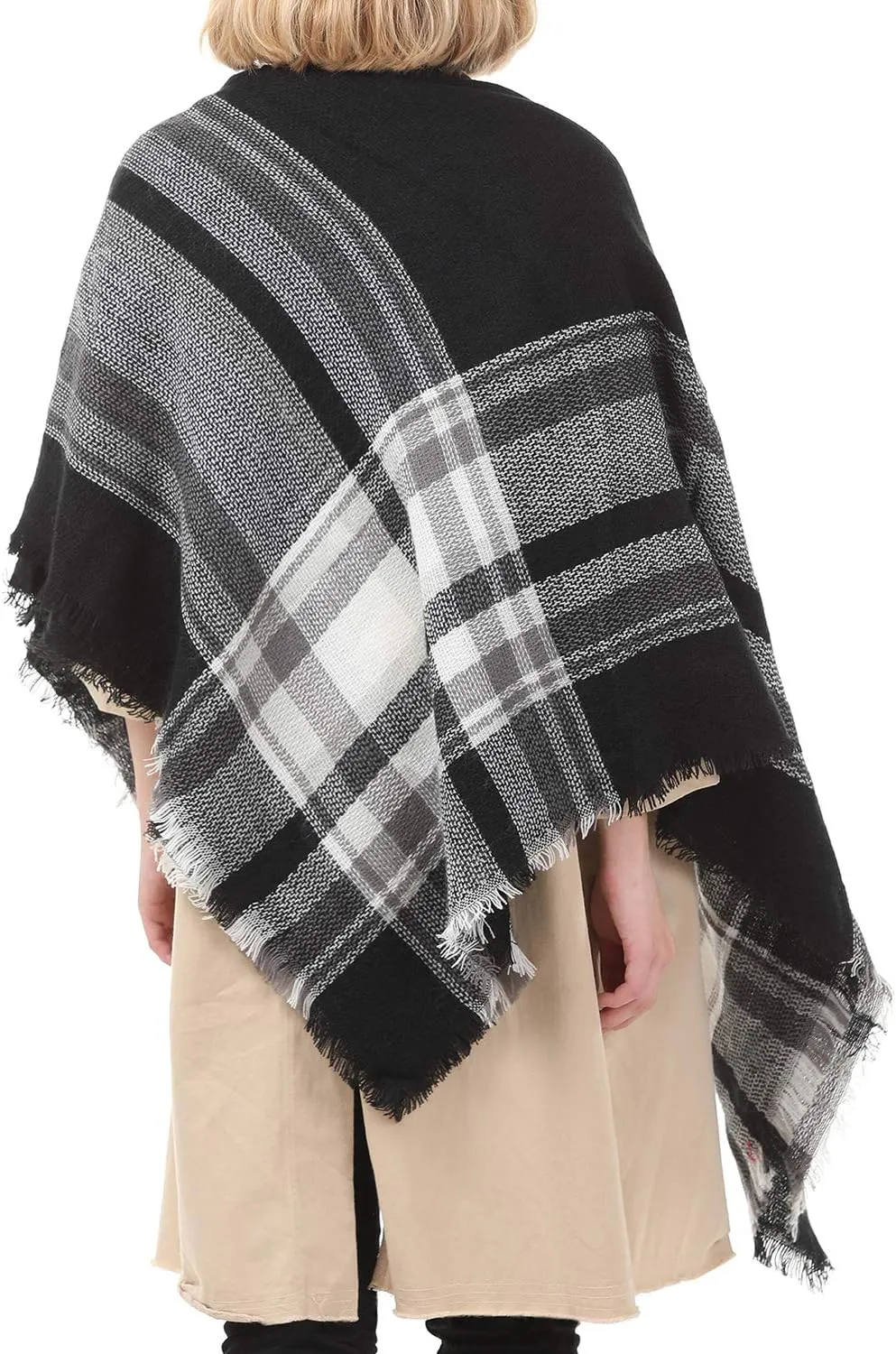 Zando Plaid Blanket Thick Winter Scarf Tartan Chunky Wrap Oversized Shawl Cape Scarves