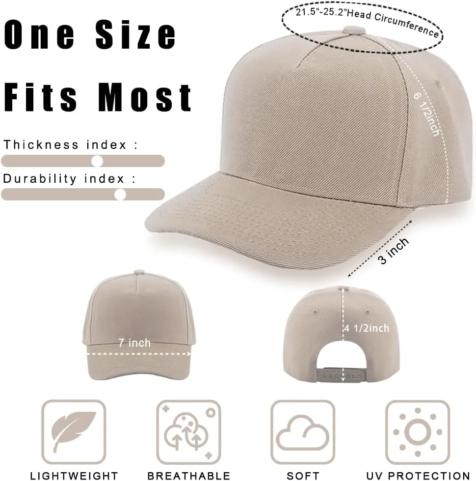 ZH 12 PC 5 Panel Baseball caps, Bulk Baseball caps, Customizable DIY Design, Wholesale Caps, One-Size-Fits-All