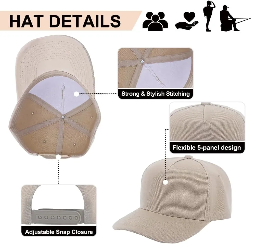 ZH 12 PC 5 Panel Baseball caps, Bulk Baseball caps, Customizable DIY Design, Wholesale Caps, One-Size-Fits-All