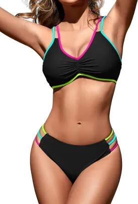 Zilcremo Women Two Piece Bikini Double Strap Swimsuits Hollow Out Bathing Suit Mid Waist Bikini Sets